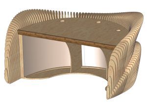 Parametric plywood DJ table with curved rib structure