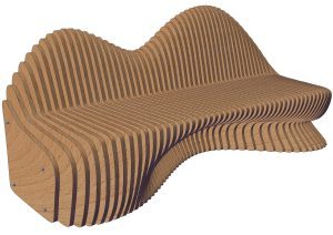 Parametric plywood sofa with curved rib construction