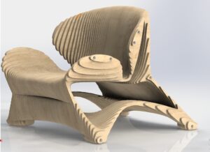 Plywood armchair designed in parametric style.