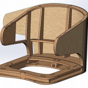 Close view of plywood chair frame for CNC cutting